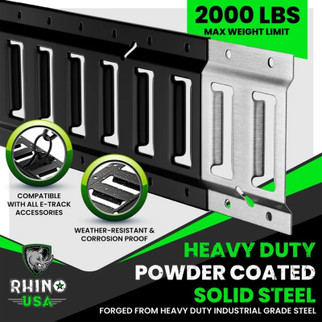 Rhino USA 8Ft E-Track Tie-Down Rails, Black (4 Pack)