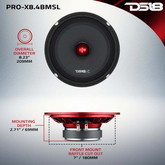 DS18 8in 250 Watts RMS 4ohm Mid-Range Bullet Shallow