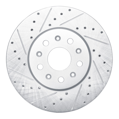 R1 14-20 Cadillac CT6 Front Left Drilled & Slotted Silver Brake Rotor
