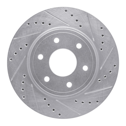 R1 05-21 Nissan Frontier Front Right Drilled & Slotted Silver Brake Rotor