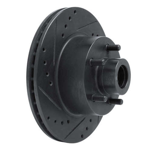 R1 70-72 Dodge Challenger Front Left Drilled & Slotted Black Brake Rotor