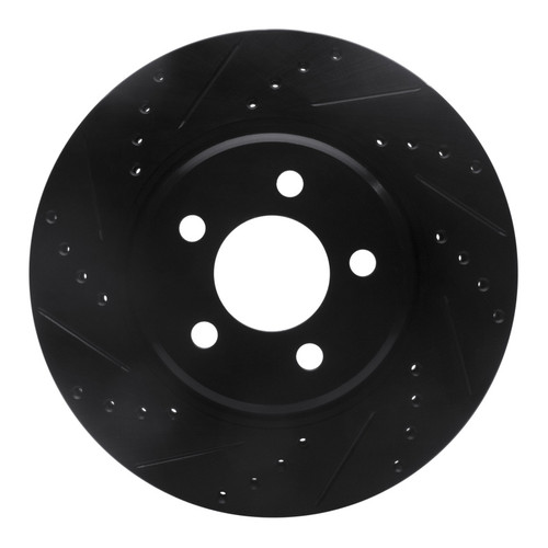 R1 05-23 Chrysler 300 Front Left Drilled & Slotted Black Brake Rotor