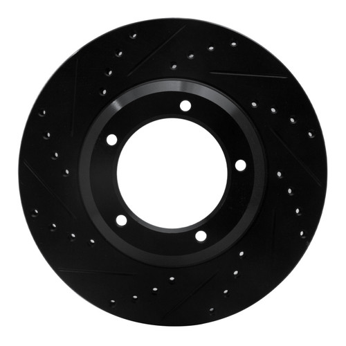 R1 90-16 Land Rover Defender 90 Front Left Drilled & Slotted Black Brake Rotor