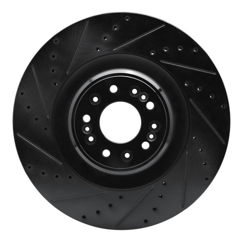R1 17-22 Genesis G90 Front Left Drilled & Slotted Black Brake Rotor