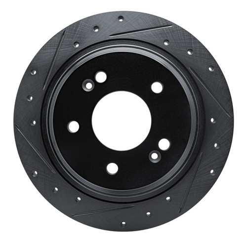 R1 18-25 Hyundai Kona Rear Left Drilled & Slotted Black Brake Rotor