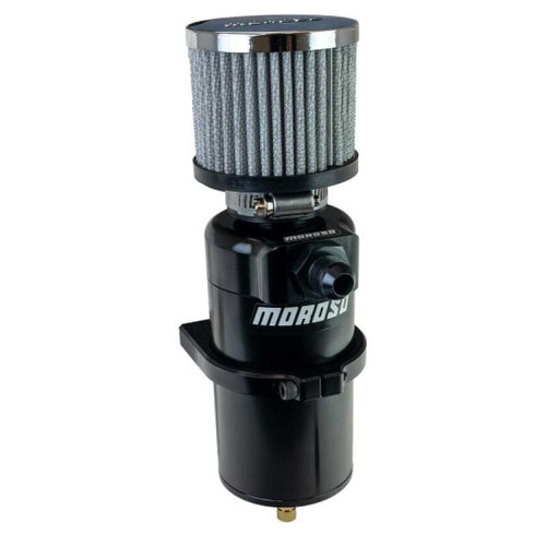 Moroso Single Inlet -8AN Billet Breather Tank Catch Can - Black