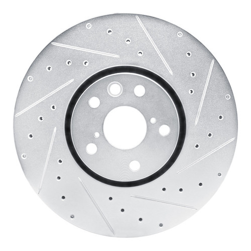 R1 06-20 Lexus IS200T Right Front Drilled & Slotted Silver Brake Rotor