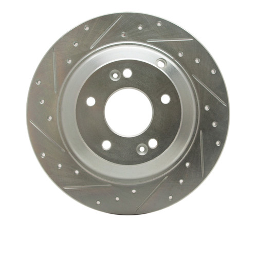R1 10-16 Hyundai Genesis Coupe Rear Left Drilled & Slotted Silver Brake Rotor