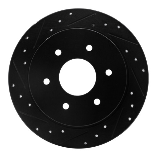 R1 04-15 Infiniti QX56 Rear Left Drilled & Slotted Black Brake Rotor