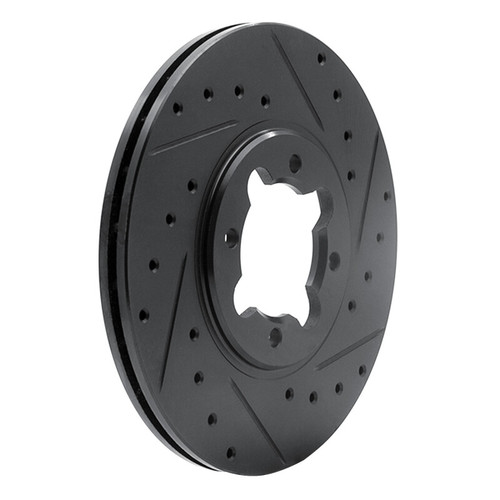 R1 82-85 Toyota Celica Front Right Drilled & Slotted Black Brake Rotor