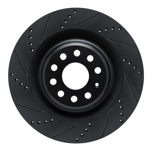 R1 12-21 Tesla Model X Rear Left Drilled & Slotted Black Brake Rotor