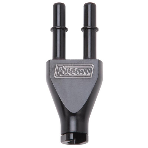 Russell Adapter Y-Block 3/8in Sae Quick Disconnect Female To 2X 3/8in Sae Qd Male Blk Anodized