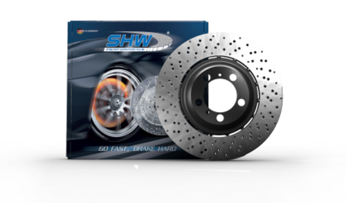 SHW 22-25 Porsche 718 Cayman GT4 RS Left Front Cross-Drilled Lightweight Brake Rotor (9GT615301M)