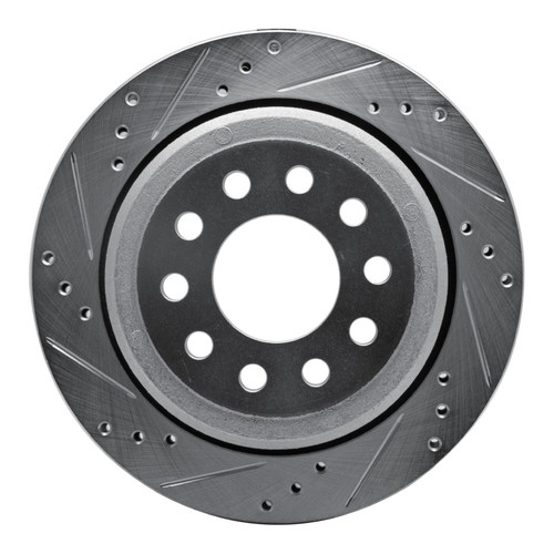 R1 03-11 Lincoln Town Car Rear Left Drilled & Slotted Silver Brake Rotor