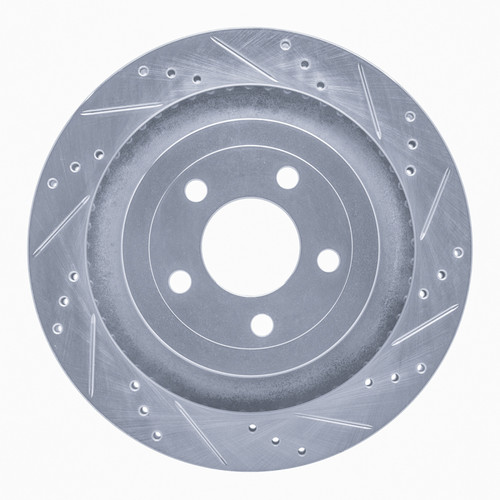 R1 15-23 Ford Mustang Rear Right Drilled & Slotted Silver Brake Rotor