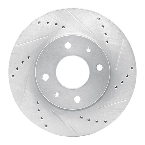 R1 04-04 Mitsubishi Lancer Front Right Drilled & Slotted Silver Brake Rotor
