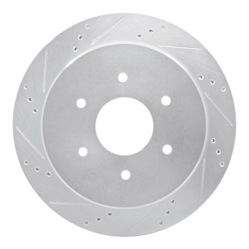 R1 17-24 Nissan Titan Rear Left Drilled & Slotted Silver Brake Rotor