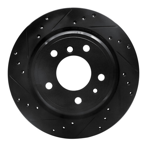 R1 91-95 BMW 540I Rear Left Drilled & Slotted Black Brake Rotor