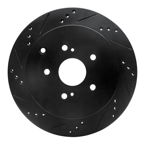 R1 09-17 Suzuki Grand Vitara Rear Left Drilled & Slotted Black Brake Rotor