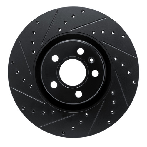 R1 17-25 Volvo XC60 Front Left Drilled & Slotted Black Brake Rotor