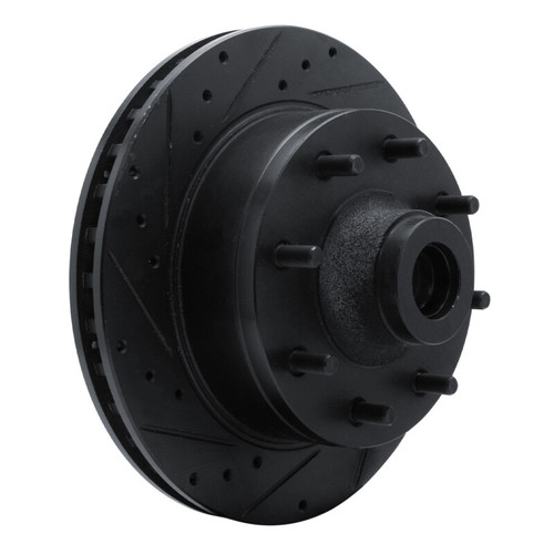 R1 78-97 Dodge B200 / B200 Van / B250 Front Left Drilled & Slotted Black Brake Rotor