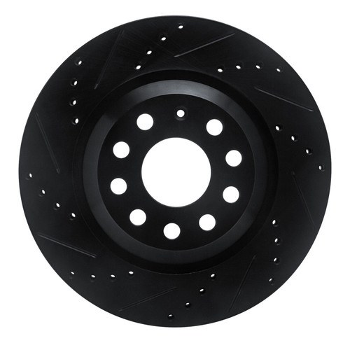 R1 15-25 Volkswagen GTI Rear Left Drilled & Slotted Black Brake Rotor