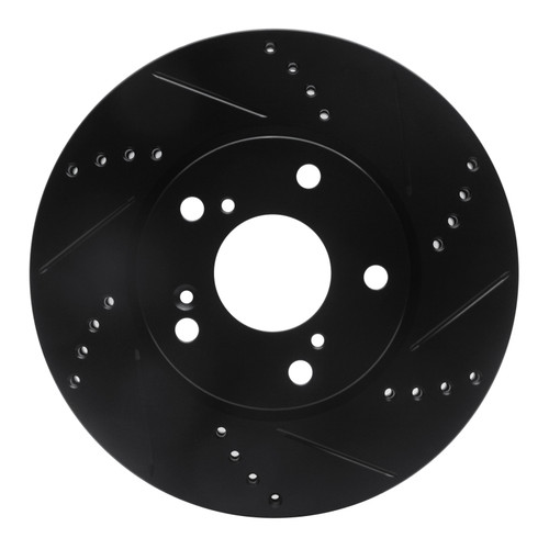 R1 2016-2025 Honda Civic Coupe Front Right Drilled & Slotted Black Brake Rotor