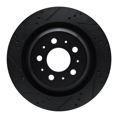 R1 2017-2025 Tesla Model 3 Rear Left Drilled & Slotted Black Brake Rotor