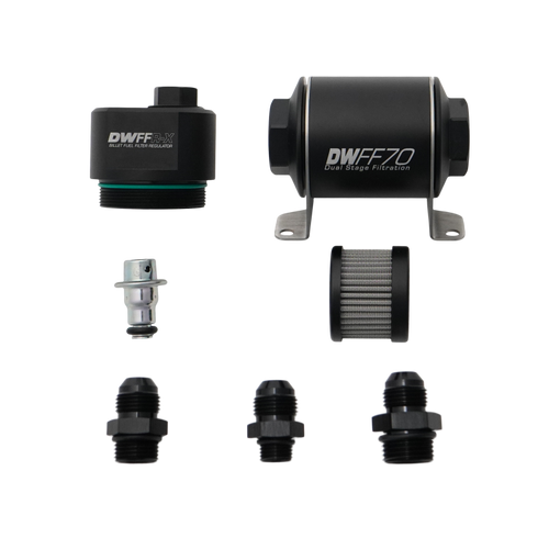 DeatschWerks DWFFR-X 70mm Billet Fuel Filter Regulator - 10 Micron with 8AN Fittings
