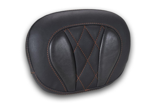 Mustang Deluxe Diamond Touring Sissy Bar Pad Black w/Mandarin Orange Thread