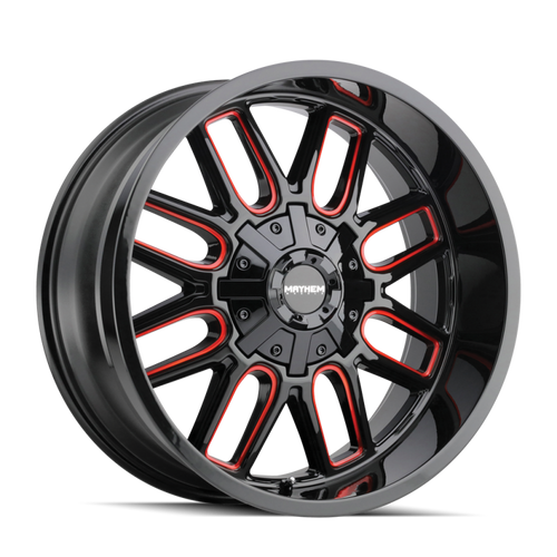 Mayhem 8107 Cogent 22x10 / 8x165.1 BP / -19mm Offset / 130.8mm Hub Gloss Blk Mill Prism Red Wheel