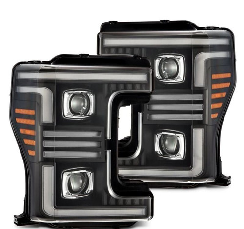 AlphaRex 17-19 Ford F-250/350/450/550  Super Duty PRO-Series Proj Headlights Black w/SeqSig & DRL