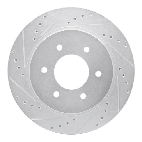 R1 16-24 Nissan Titan XD Front Left Drilled & Slotted Silver Brake Rotor