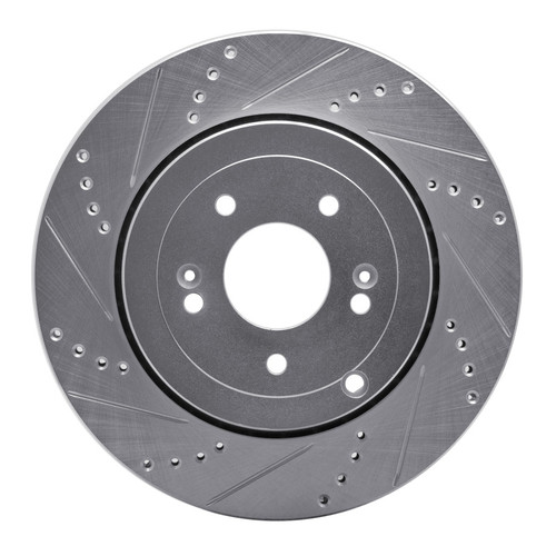 R1 10-16 Hyundai Genesis Coupe Rear Left Drilled & Slotted Silver Brake Rotor