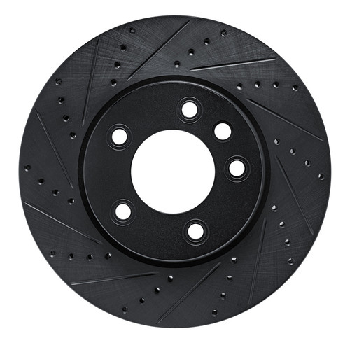 R1 03-18 Porsche Cayenne Left Front Drilled & Slotted Black Brake Rotor