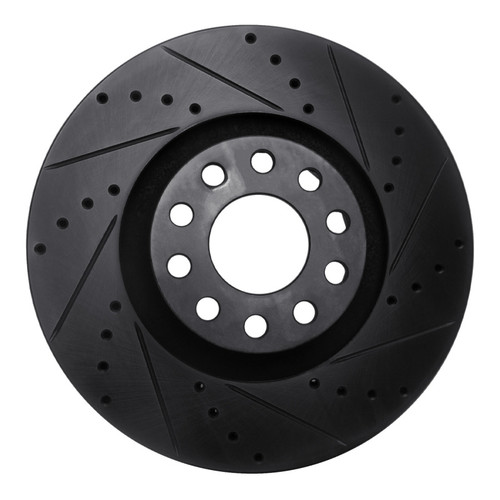 R1 00-03 Audi A8 Front Right Drilled & Slotted Black Brake Rotor