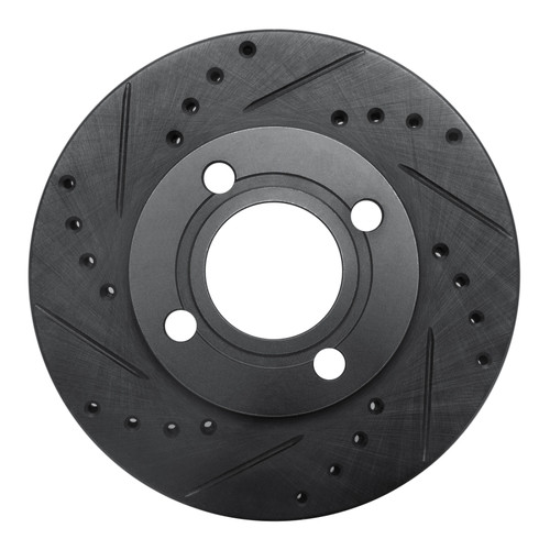 R1 84-87 Audi 4000 Quattro Front Left Drilled & Slotted Black Brake Rotor