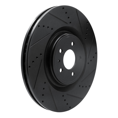 R1 13-14 Ford Mustang Front Right Drilled & Slotted Black Brake Rotor