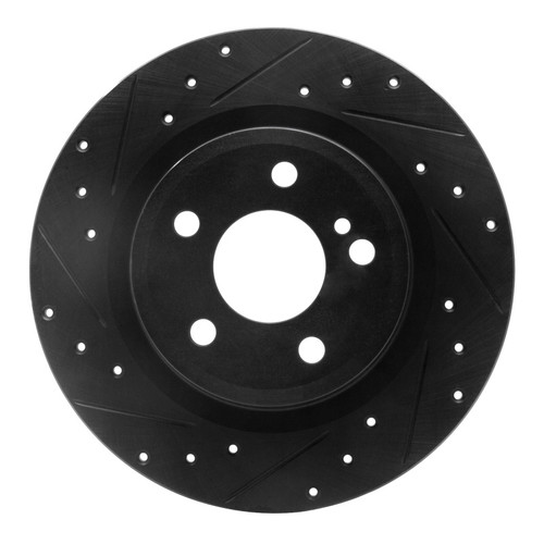 R1 12-20 Mercedes-Benz SLC300 Rear Left Drilled & Slotted Black Brake Rotor