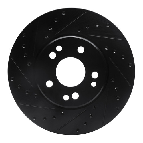 R1 90-98 Mercedes-Benz 500E Front Left Drilled & Slotted Black Brake Rotor