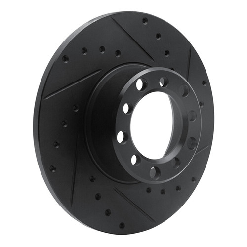 R1 68-76 Mercedes-Benz 230 Front Right Drilled & Slotted Black Brake Rotor