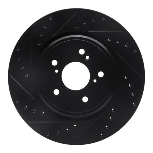 R1 14-20 Acura TLX Front Left Drilled & Slotted Black Brake Rotor