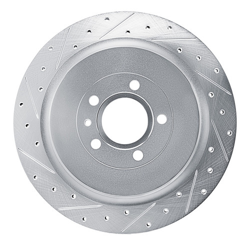R1 13-14 Ford Mustang Rear Left Drilled & Slotted Silver Brake Rotor