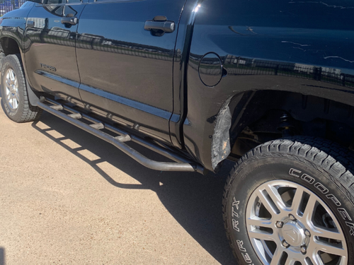 Cali Raised 14-21 Toyota Tundra Step Edition Rock Sliders - Kick Out / No Filler Plate / Raw Steel