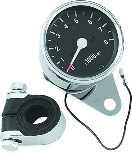 Bikers Choice Big Twin & XL Mechanical Custom Mini Tachometer Black Face 8000 Rpm 2 1/2 Inch