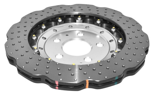 DBA 2014+ Audi RS Q3 Front 5000 Series Cross Drilled & Dimpled Rotor w/Clear Anodized Hat