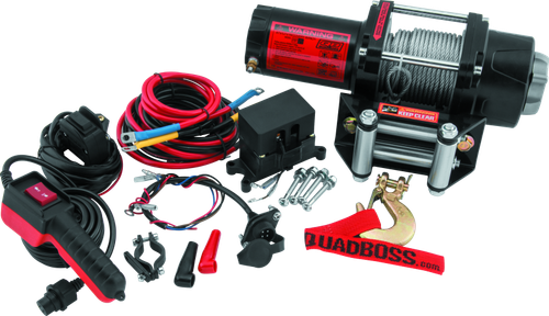 QuadBoss Winch Kit - 39ft x 3/16in Cable - 3hp - Roller Fairlead - Wired Remote - 2500lb