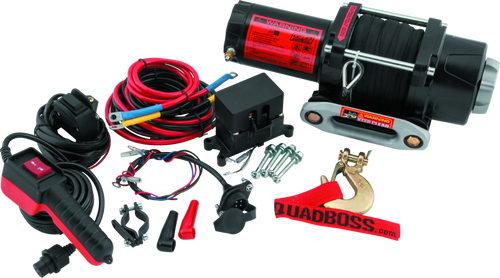QuadBoss Winch Kit - 39ft x 3/16in Synthetic Rope - 3hp - Hawse Fairlead - Wired Remote - 2500lb