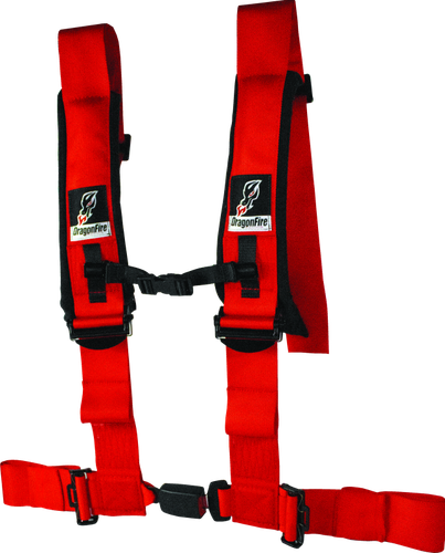 DragonFire Racing Harness- H-Style- 4-point- EZ-Adjust- 3in Buckle- Red