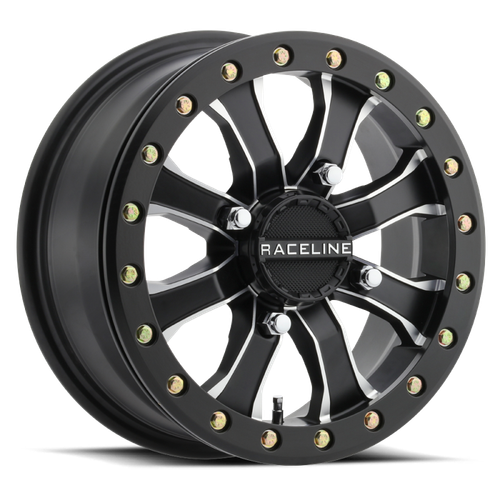 Raceline A71MB Mamba 15x6in / 4x156 BP / 40mm Offset / 132.5mm Bore- Black & Machined Beadlock Wheel